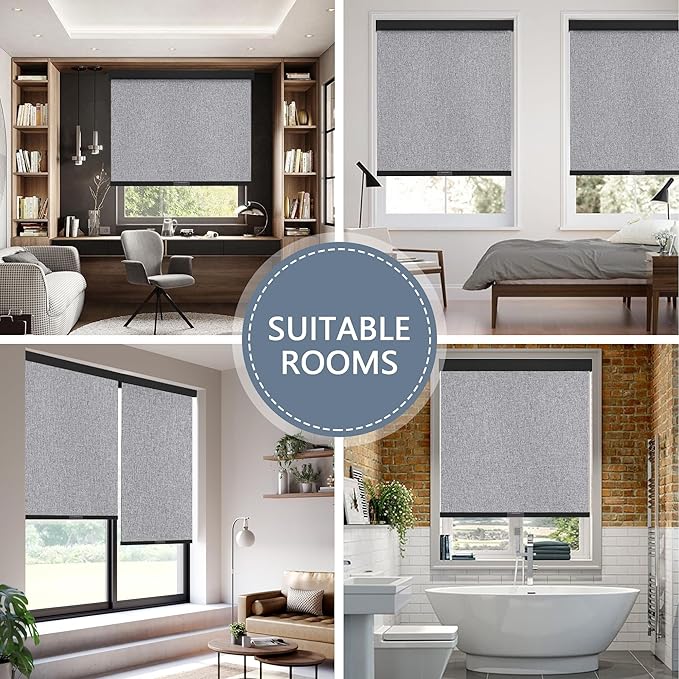 AOSKY Blackout Roller Shades Cordless Blinds for Windows, Free-Stop Shades with Valance, Thermal Insulated Fabric, UV Protection, Natural Woven Blinds for Home and Office (19" W x 72" H, Heather Grey)