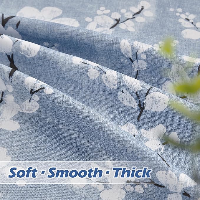FMFUNCTEX Blue Floral Valance Curtain for Kitchen Windows/Bathroom/Living Room/Bedroom, Blossom Blackout Window Valance Thermal Insulated Rod Pocket Valance Curtains, 50" W x 18" L, 1 Panel