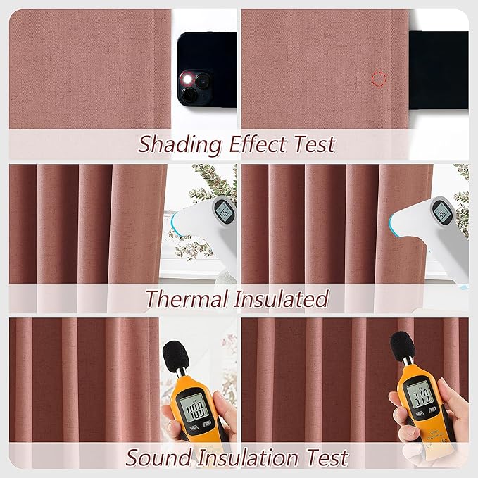Guken 100% Blackout Curtains 102 Inch Length 2 Panels Set for Girls Bedroom Back Tab Thermal Insulated Black Out Linen Drapes Room Darkening Window Curtains 102 Inches Long,Dusty Rose