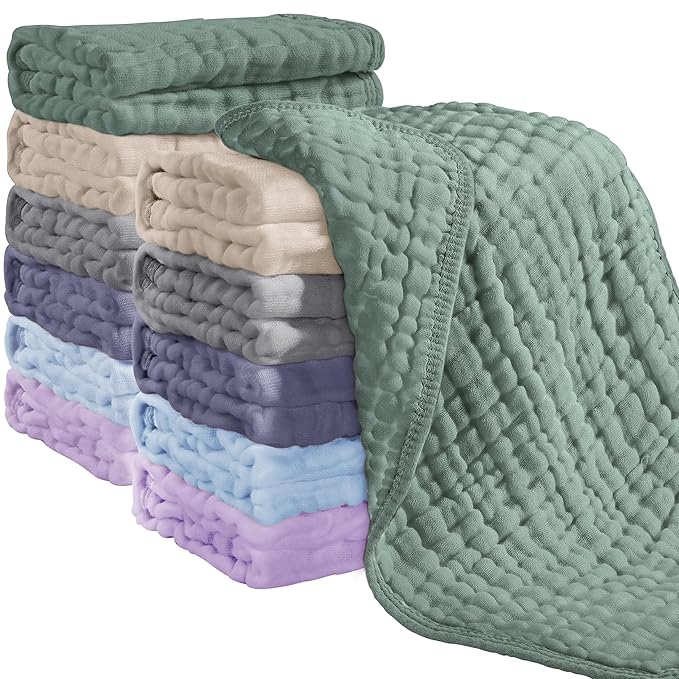 Looxii Muslin Burp Cloths 100% Cotton Muslin Cloths 12 Pack Large 20''x10'' Extra Soft and Absorbent Baby Burping Cloth for Boys and Girls (Multicolor)