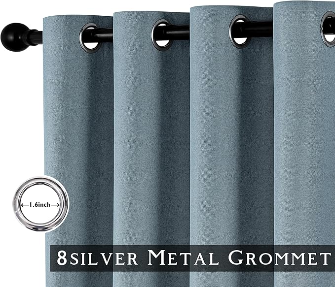 ChrisDowa 100% Blackout Blue Solid Curtains 102 Inches Long 2 Panels for Bedroom Living Room,Farmhouse Room Darkening Thermal Insulated Soundproof Grommet Top Window Treatment Drapes,52x102