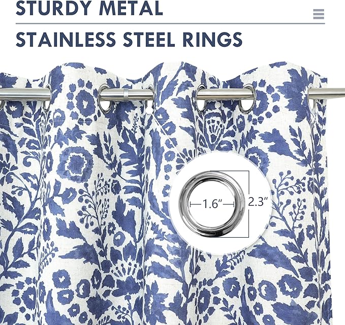 DriftAway Julia Watercolor Blackout Room Darkening Lined Thermal Insulated Energy Saving Window Curtains 2 Layers 2 Panels Each Size 52 Inch by 63 Inch Linen Navy
