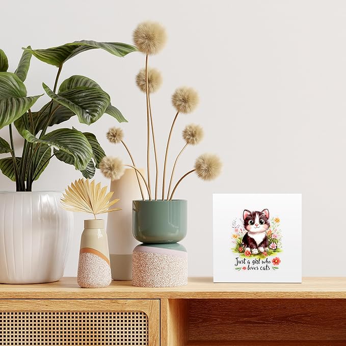 Cat Decor Wooden Box Sign Decorative, Home Room Desk Decorations For Teens Teenage Girls Age 8-12, Cat Lovers Themed Gifts Stuff Accessories Things Merchandise Items!