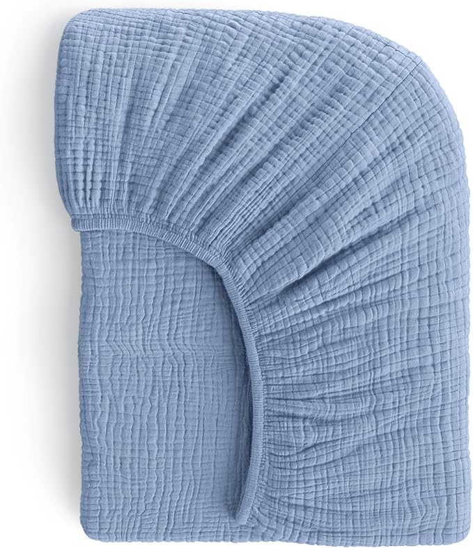 Muslin Crib Sheets, 100% Organic Cotton, Breathable and Ultra-Soft, Standard Crib Sheet Mattress (28"x 52") for Girls and Boys, Neutral Fitted Baby Crib Sheet (Blue)