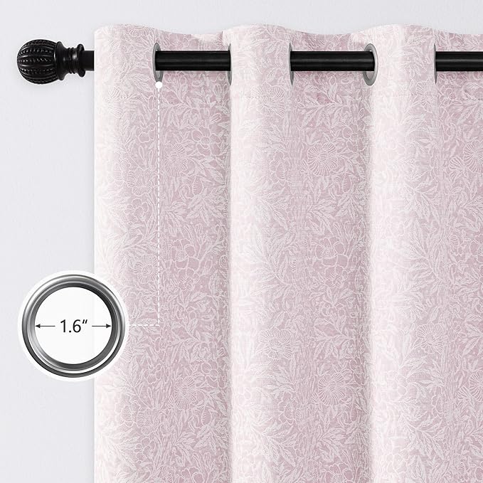 Metro Parlor Pink Floral Blackout Curtains 63 Inch Length for Bedroom, Jacquard Chenille Patterned Vintage Flower Curtains for Living Room Darkening Thermal Insulated Grommet Window Drapes, 2 Panels