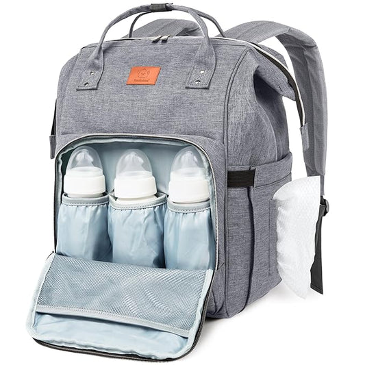 KeaBabies Baby Diaper Bag Backpack - Large Baby Bag for Boys, Girls, Waterproof Multi Function Travel Diaper Backpack with Changing Pad, Durable Travel Essentials for Moms and Dads (Classic Gray)