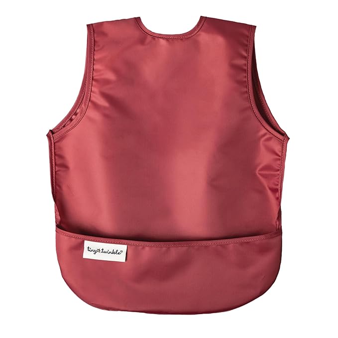 Tiny Twinkle Mess Proof Baby Bibs | 2 Pack Waterproof Toddler Bib for Eating | Baby Apron for Feeding, Machine Washable, Perfect Shower Gift (Rose Burgundy, 6–24M)