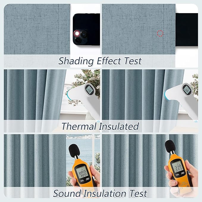 Guken Blue 100% Blackout Curtains 120 Inch Length 2 Panels Set for Living Room Bedroom Back Tab Thermal Insulated Black Out Linen Drapes Room Darkening Window Curtains 120 Inches Long Dusty Blue