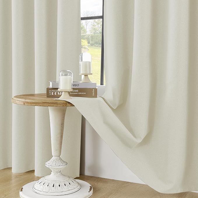 ChrisDowa 100% Blackout Ivory Solid Curtains 120 Inches Long 2 Panels for Bedroom Living Room,Farmhouse Room Darkening Thermal Insulated Soundproof Grommet Top Window Treatment Drapes,52x120