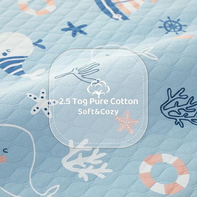 FIEMOL Baby Sleep Sack 6-12 Months 2.5 TOG, Winter Cotton Sleepsack Newborn and Infant, Warm Quilted Baby Wearable Blanket, Baby Sleeping Bag with 2-Way Zipper Blue Sea