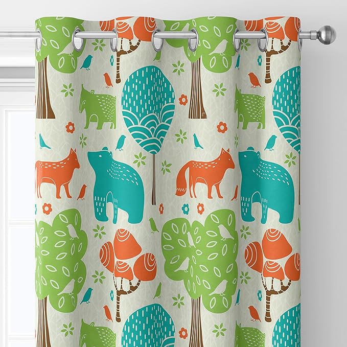 Kids Blackout Curtains ,Room Curtains Pattern Printing Cartoon Trees Forest Animals Blackout Curtains 55x63inch(140x160cm)