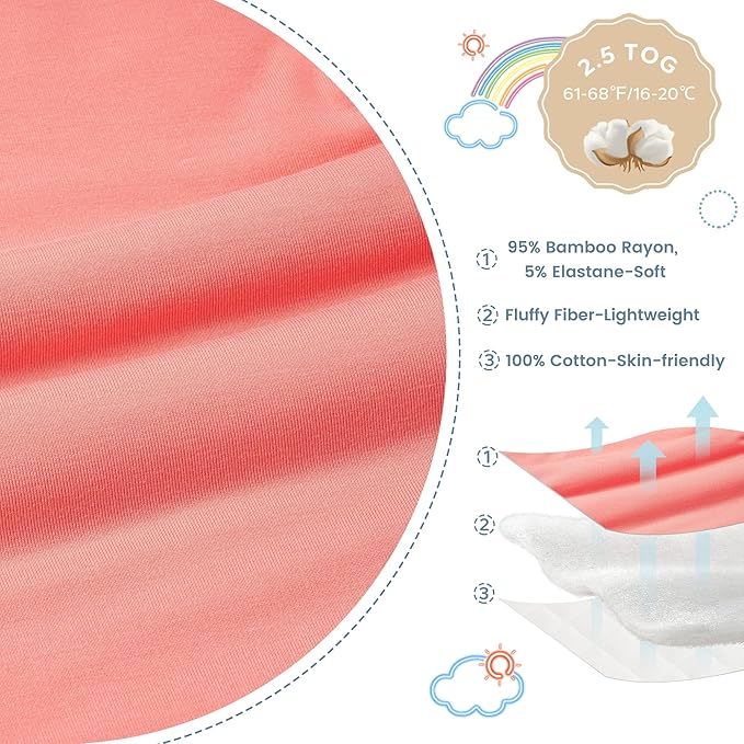 ZIGJOY Shark-Fin Transitional Swaddle for Newborn - 2.5 Tog Rayon Made from Bamboo Transition Swaddle Sleep Sack 3-6 Months Baby Arms Up Swaddle Blanket with 2-Way Zipper, Peach Pink