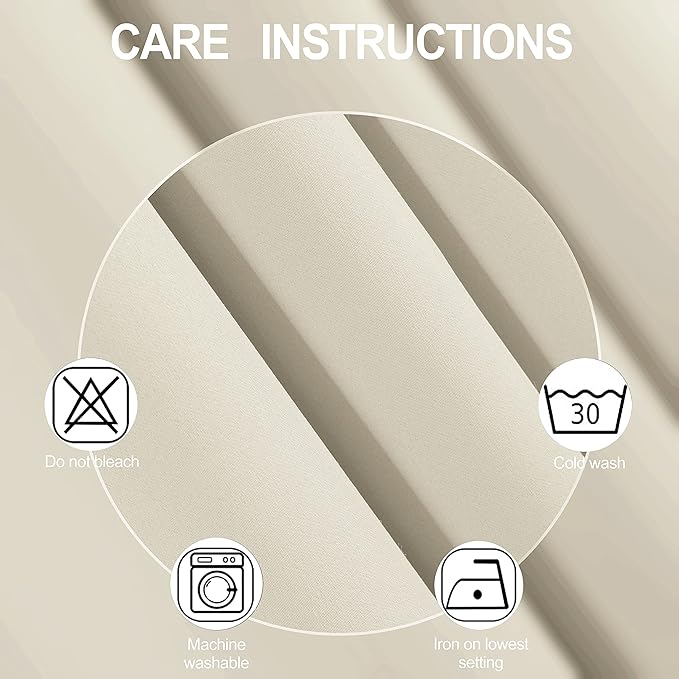LEMOMO 100% Blackout Curtains 40 x 84 Inch/Light Beige Curtains 2 Panels with Black Lining Room Darkening Thermal Insulated Bedroom Curtains