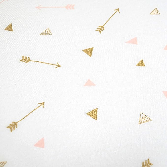 American Baby Company 2 Pack Printed 100% Cotton Knit Fitted Contoured Changing Table Pad Cover - Compatible with Mika Micky Bassinet, Sparkle Gold/Pink Feathers/Arrows, for Boys and Girls