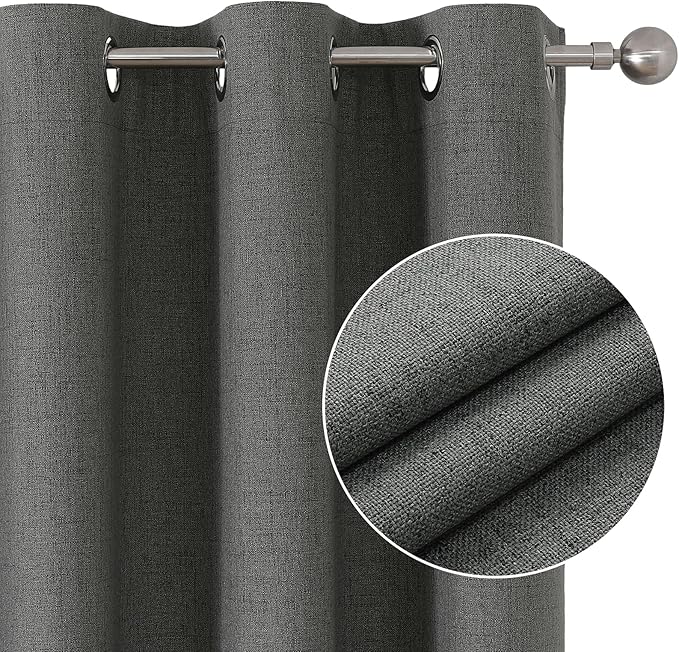 Joydeco Blackout Curtains 63 Inches Long 2 Panels Burg, Room Darkening Curtains for Bedroom, 100% Black Out Textured Thermal Drapes Privacy Protection 2 Panels Set(W42 x L63 Inch, Grey)
