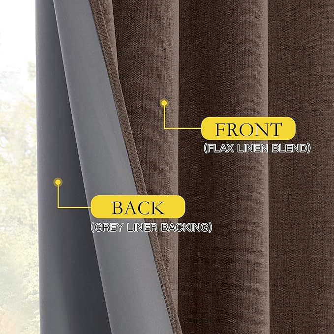NICETOWN Coffee Vintage Linen 100% Blackout Curtains for Living Room, 52" Wide Per Panel, Set of 2, Thermal Insulated Curtains 84" Long, Noise Reducing Window Treatment Drapes for Home Cinema