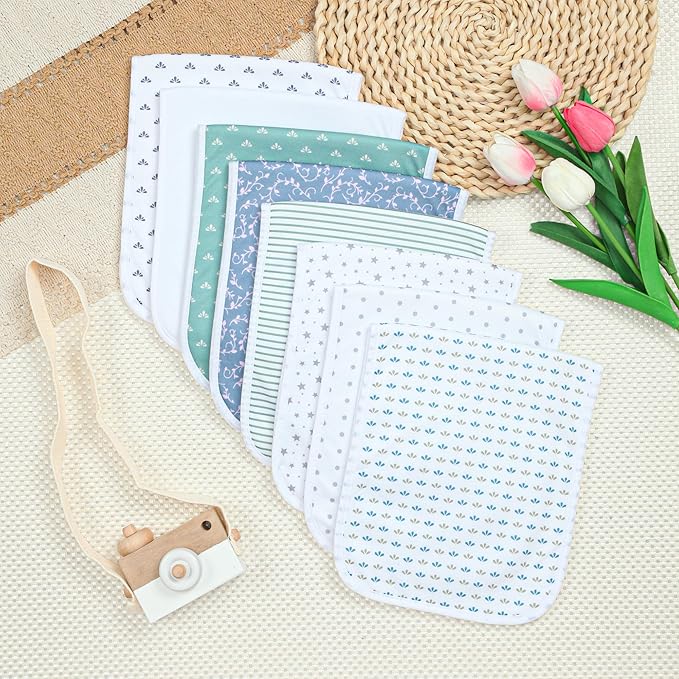 Hakochia Burp Cloths for Baby Boy & Girl Organic Cotton Large Unisex Burp Clothes Extra Absorbent Soft Neutral Burping Rags Spit Up Cloth Sets for Newborns 8 Pack