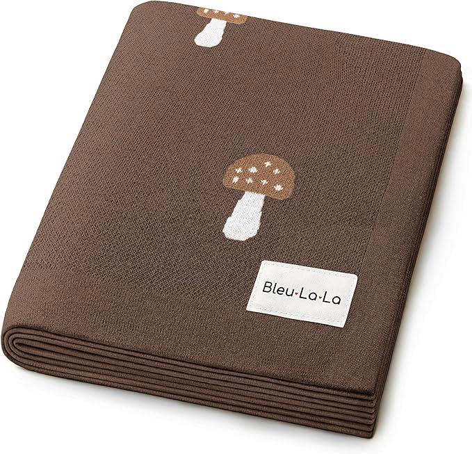 Knit Baby Blanket for Girls and Boys 100% Cotton Buttery Soft Cozy Receiving Swaddle Crib Stroller Blanket for Shower Gift Registry for Newborns, Infants, Toddlers (Mushroom - Mocha)