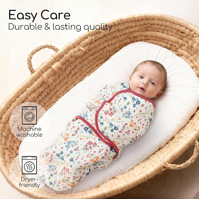 Baby Swaddles for Newborn Organic Cotton,Soft & Snug Newborn Velcro Swaddle 0-3 Months Sleep Sack Helps Calm Startle Reflex, 2-Pack Wrap Nursery Swaddling Blankets Country Floral