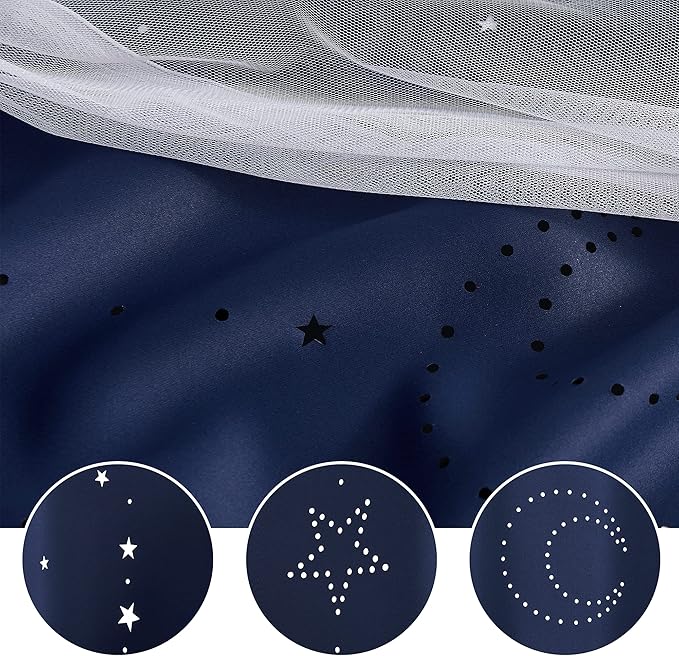 NICETOWN Stars and Moon Hollow-Out Blackout Curtains for Kids Room/Nursery, Grommet Top 2 Layer Window Treatment Curtain Panels for Living Room/Thanksgiving (2-Pack, W52 x L84 inches, Navy Blue)