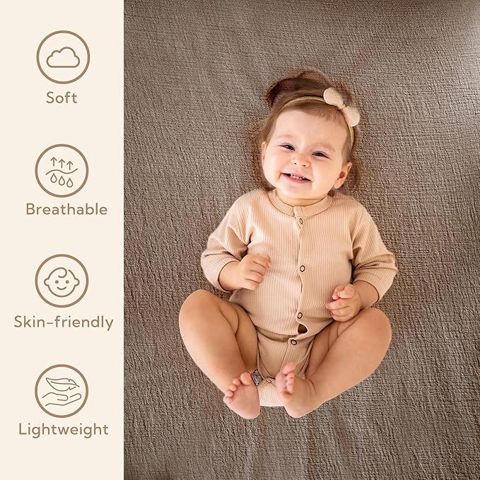 SOULFUL Muslin Crib Sheets for Boys Girls, 3 Pack Soft and Breathable Cotton Fitted Crib Sheets for Standard Crib Mattress (28"x 52", White & Brown)