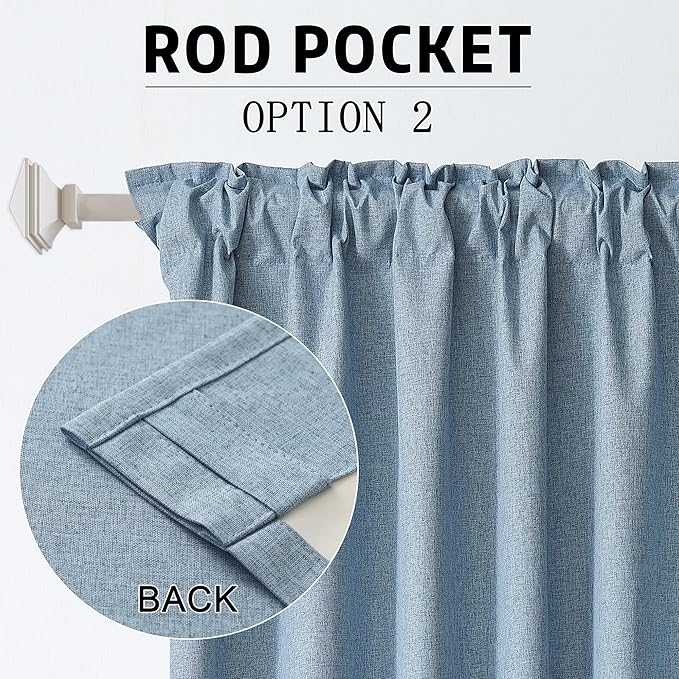 Slate Blue 102 Inch Length Curtains, 100% Blackout Curtains 84 Inch Extra Wide for Bedroom Thermal Insulated Noise Cancelling Pleated Heading Tape Ring Back Tab Kids Boho Drapes 2 Panel Set 84x102