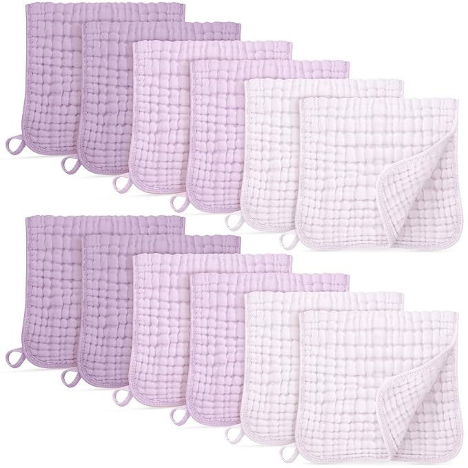 Unnivoll Muslin Burp Cloths for Baby 100% Cotton Burping Cloths for Boys Girls Large 20''X10'' Extra Soft and Absorbent 12 Pack - Gradient Purple