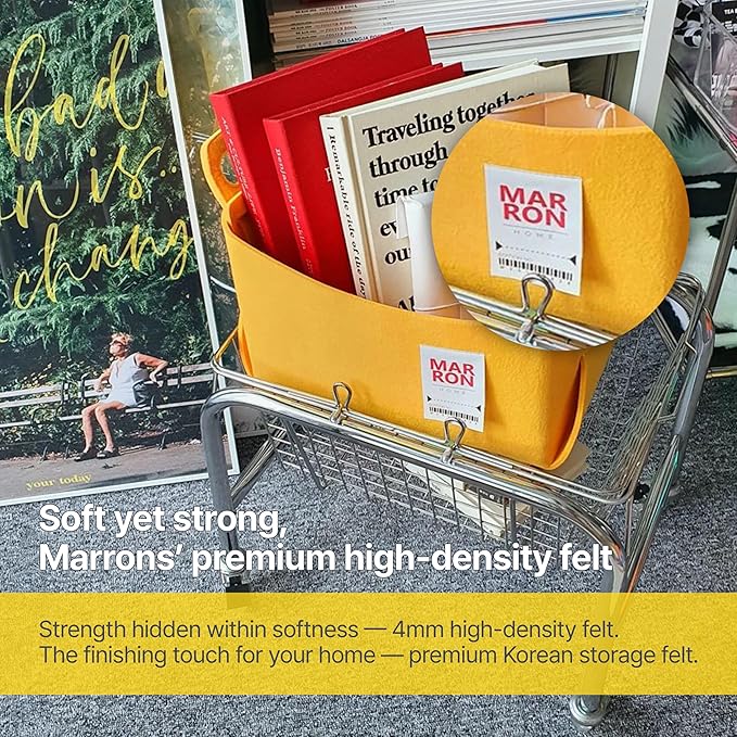 Collapsible Felt YELLOW Storage Bin Small 7.1"x5.1"x5.1" – Foldable Basket with Handles for Closet, Toy Storage, Laundry Room Organization, Decorative Storage Baskets for Shelves, Nursery