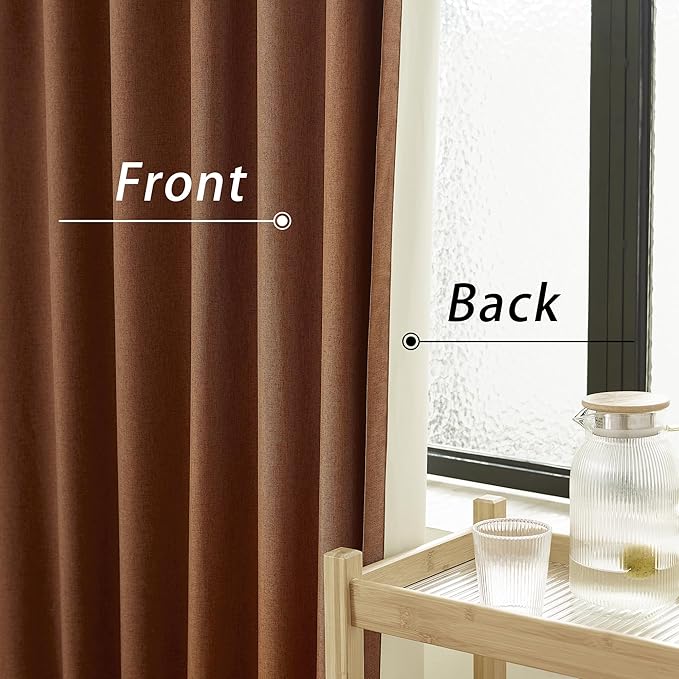DUALIFE Blackout Rust Curtains Faux Linen 80 Inch Long, Farmhouse Back Tab Rod Pocket Curtains Room Darkening Thermal Insulated Drapes for Bedroom Living Room,W50 x L80,2 Panels Terracotta
