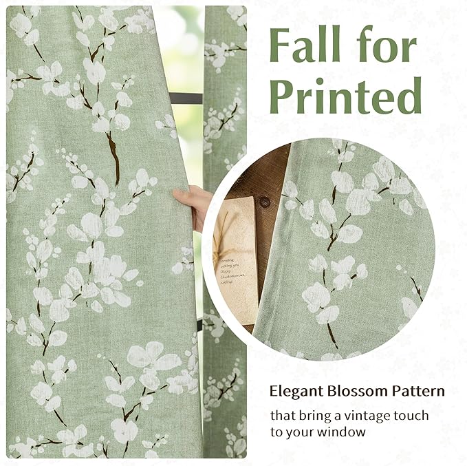 FMFUNCTEX 100% Blackout Sliding Door Curtains for Living Room, Green Floral Print Extra 100 Wide Window Curtain Panels for Sliding Glass Door, Thermal Insulated 1 Panel Grommet (White on Sage)