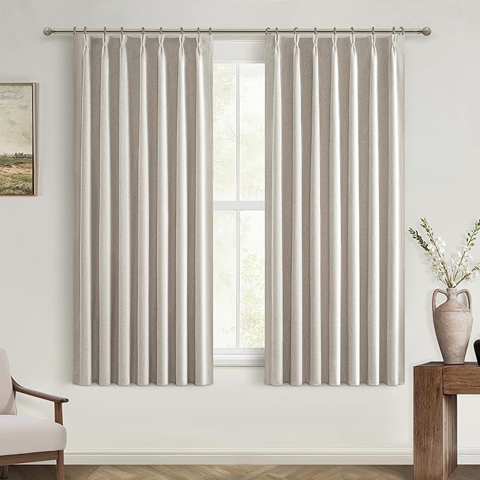 Short Black Out Curtains 48 Inch Long for Bedroom 48 Inch Length Window Treatments, Blackout Linen Boho Pinch Pleated Kitchen Thermal Drapes for Summer Heat Living/Bathroom (40"x48"2 Panels)