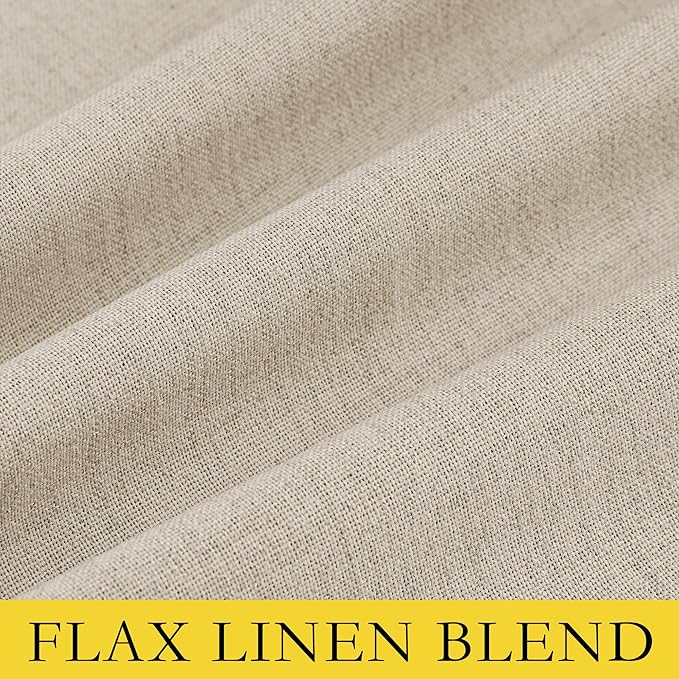 NICETOWN Cream 100% Blackout Linen Curtains for Bedroom 84 inches Long, Farmhouse Thick Linen Blend Window Treatments Thermal Insulated Drapes for Apartment Living Room (1 Pair, 52" Width per Panel)