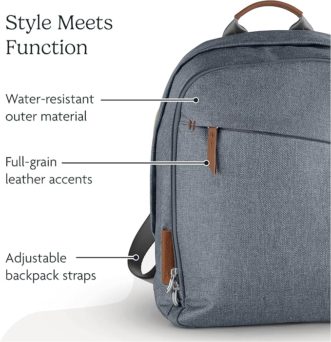 UPPAbaby Changing Backpack/Multiple Storage Compartments/Stroller Strap Attachment/Bottle Insulator and Changing Pad Included/Callum (Stone Blue/Sand Leather)