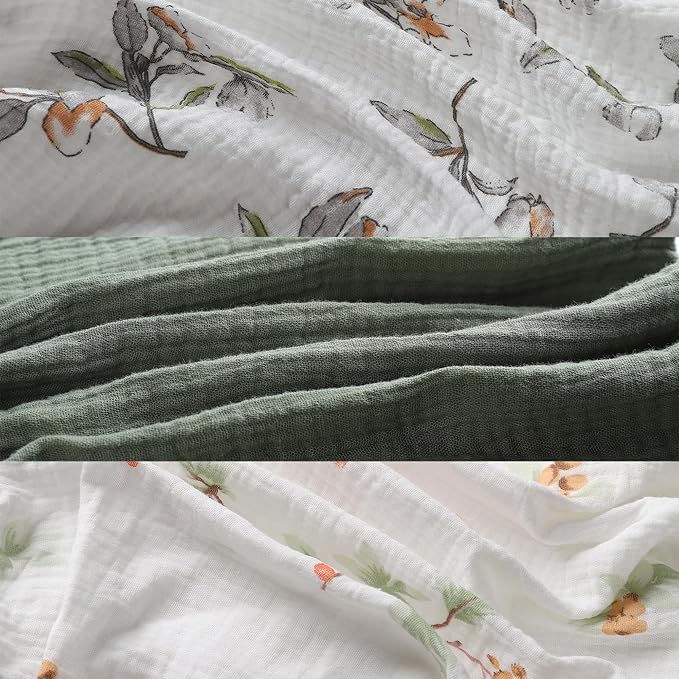 Onacosht Muslin Bassinet Sheets 3 Pack, 100% Cotton Baby Sheet 35" X 20" Compatiable with AMKE 3 in 1 Bassinets, MiClassic, Uiuwoo, Foalom, YADAQE, Milliard and TCBunny Bassinet, Green and Botanical