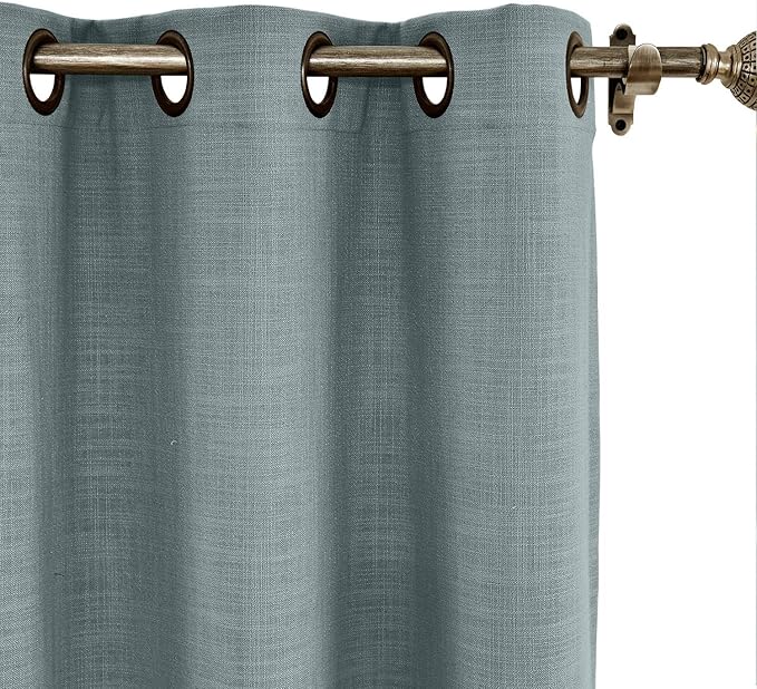 ChadMade 84W x 84L Inch Dark Grey Faux Linen Curtain Drapes with Blackout Lining, Room Darkening Antique Bronze Grommet Curtain for Sliding Glass Door Patio Door Living Room (1 Panel)