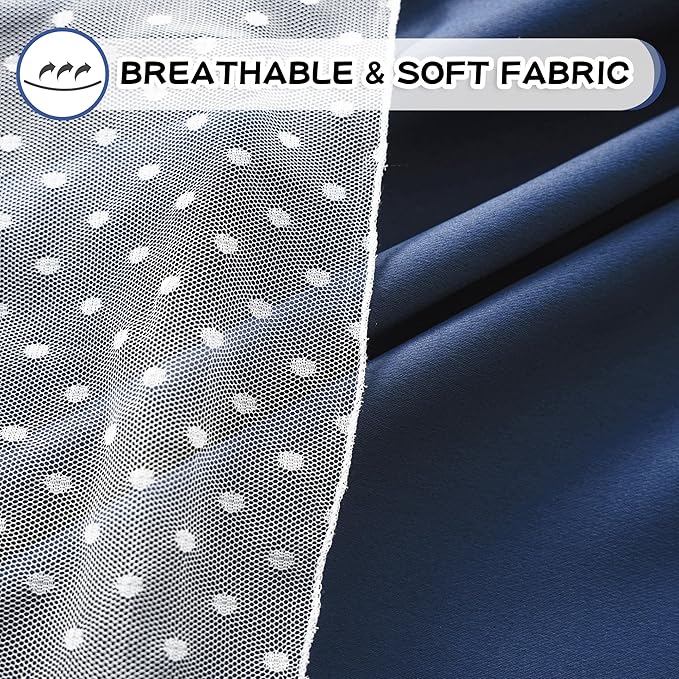MYSKY HOME Navy Blue Blackout Curtains for Girls Bedroom & Nursery Kids Cute Curtains 63 inch Long Double Layer with Polka Dots Sheer, Grommet Tops, 52" Wide Each Panel, 2 Panels