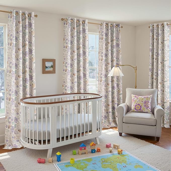 jinchan Nursery Curtains 95% Blackout Purple Floral Curtains for Girls Room, 96 Inch Length Farmhouse Drapes for Bedroom Living Room Darkening Window Treatment Grommet Top Set of 2 Panels