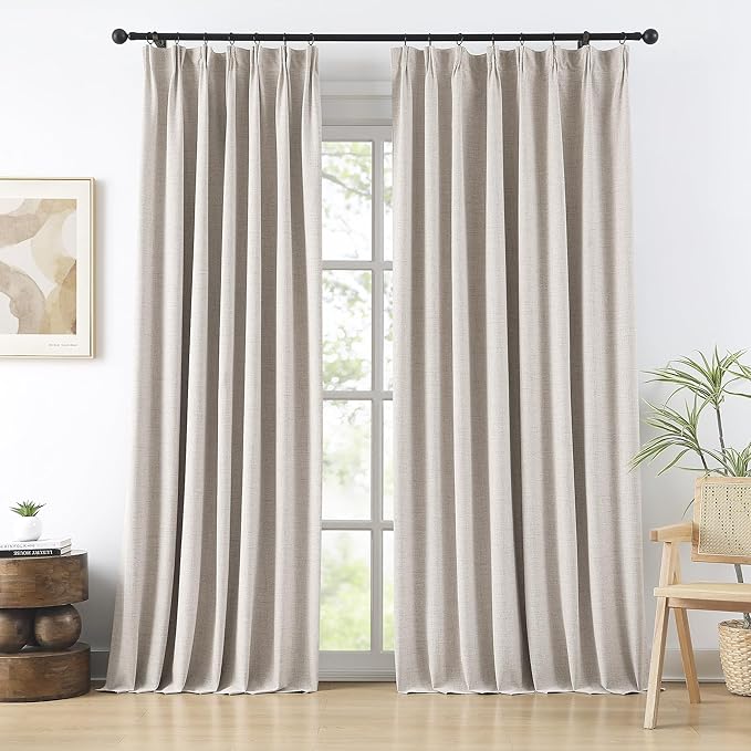 RAIN CITY Extra Wide Curtains 96 Inch Long 2 Panels,Floor to Ceiling Boho Noise Reduction Window Burlap Track System Curtain Panels for Country Villa Back Tab Pleat Tape with Hooks,Linen Beige 70x96