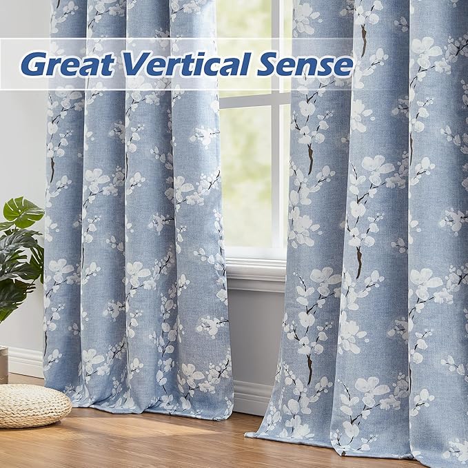 FMFUNCTEX Blue Floral Valance Curtain for Kitchen Windows/Bathroom/Living Room/Bedroom, Blossom Blackout Window Valance Thermal Insulated Rod Pocket Valance Curtains, 50" W x 18" L, 1 Panel