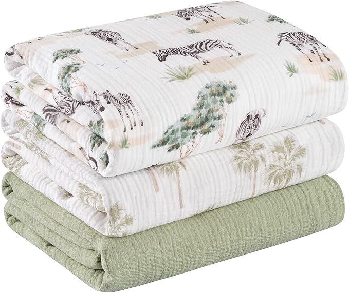 Muslin Swaddle Blankets for Newborn, 3 Pack Breathable Soft Receiving Blanket, Large 38 x 40 inches Swaddle Wrap Burping Clothes, Essentials Infant Shower Items, Toddler Gift (Lovely Zebra)