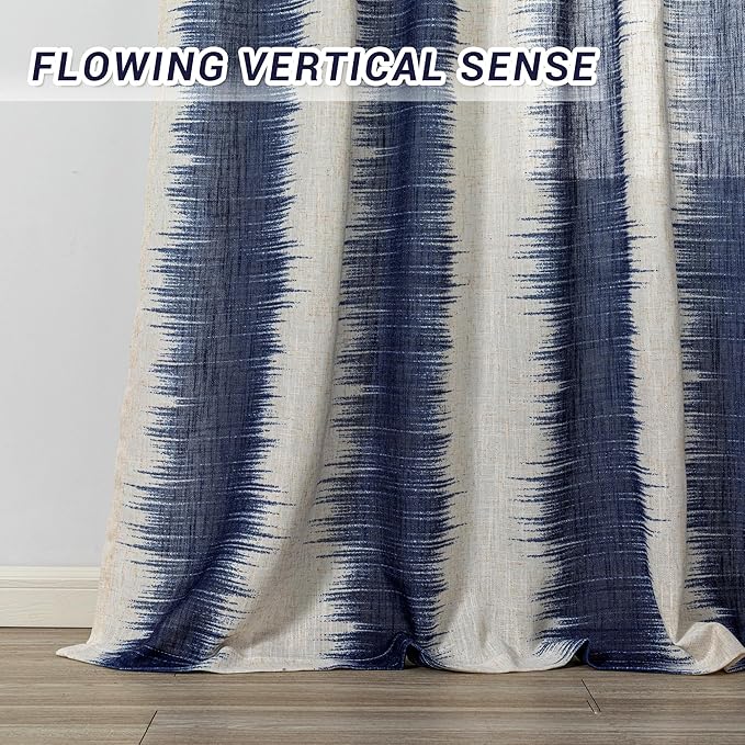 MYSKY HOME Navy Blue Curtains 95 Inch Length 2 Panels Set, Soft Touch Semi Sheer Lines Printed Linen Look Curtains & Drapes, Soft Light Filtering Privacy Protect, 50"x95", Navy Blue, 2 Pieces