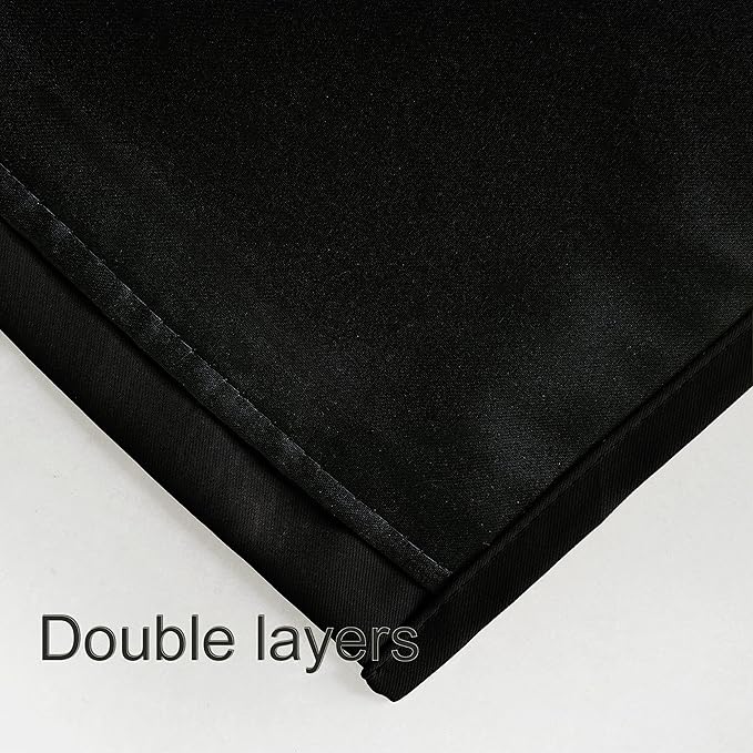 LEMOMO 100% Blackout Curtains 52 x 95 Inch/Black Curtains 2 Panels with Black Lining Room Darkening Thermal Insulated Bedroom Curtains