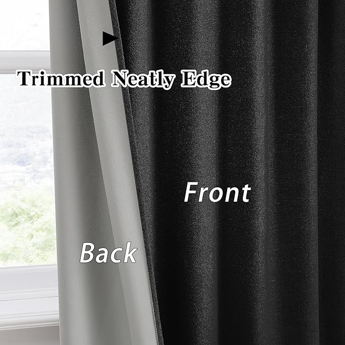 RAIN CITY Black Blackout Curtains 100 Inches Long, Custom Made Textured Linen Black Out Pleated Look Curtains with Hooks Window Drapes for Bedroom Living Room-50x100-inch 2 Panels Set