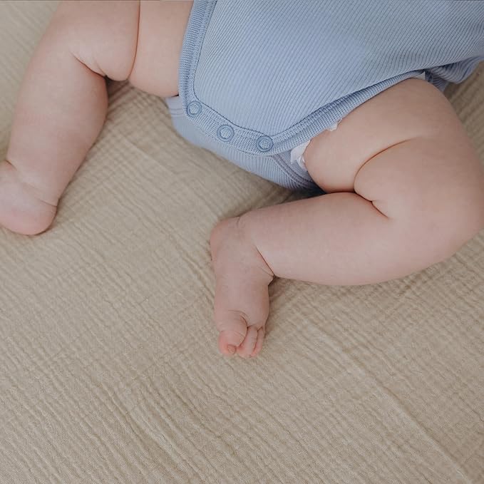 Dreamology Cotton Mini Crib Sheets,Muslin Crib Sheet,2 Pack,100% Cotton Crib Sheets,Soft,Breathable,Baby Crib Sheets,Girls,Boys,24x38 Mini Crib Sheets | Olive and Ecru
