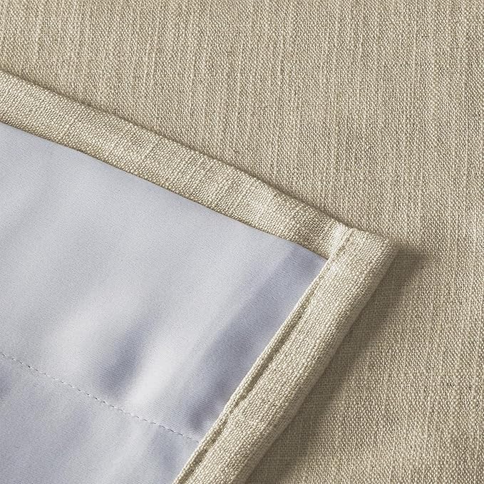 ChadMade 102 Inches Long Extra Long Blackout Linen Curtain Pravicy Protecting Room Darkening Drape for Living Room 50Wx102L, 1 Panel, Lt Khaki, Tallis Collection