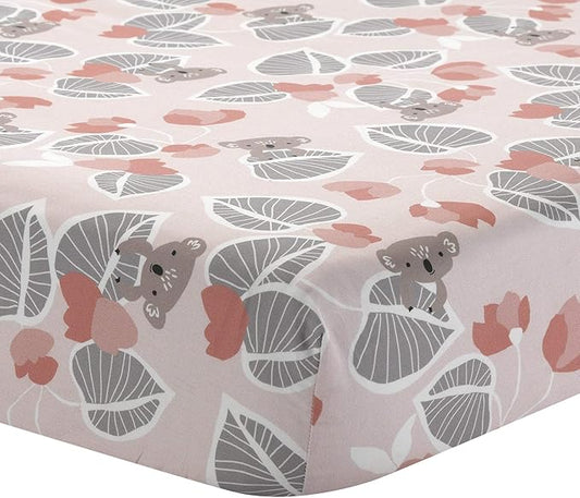 Lambs & Ivy Calypso Cotton Fitted Crib Sheet - Pink, Gray, White, Animals