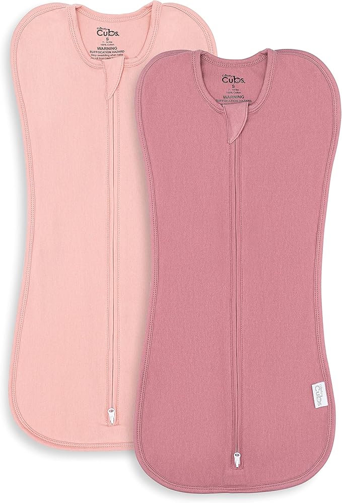 Comfy Cubs Swaddle Blanket Baby Girl Boy Easy Zipper Wrap 2 Pack Newborn Infant Sleep Sack (Large 3-6 Months, Blush, Mauve)