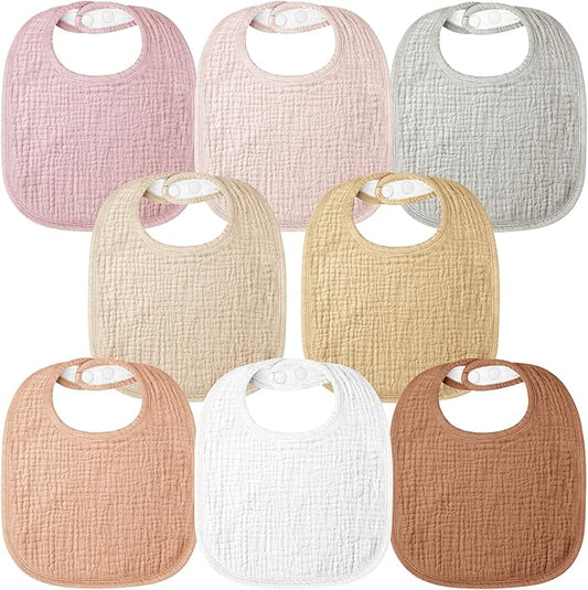 Bearmoss Baby Muslin Drooling Bibs 100% Cotton Square Adjustable Bibs Gift for Baby Girls Boys Teething Drool 8 Pack