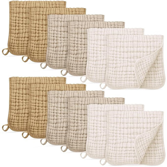 Unnivoll Muslin Burp Cloths for Baby 100% Cotton Burping Cloths for Boys Girls Large 20''X10'' Extra Soft and Absorbent 12 Pack - Gradient Khaki