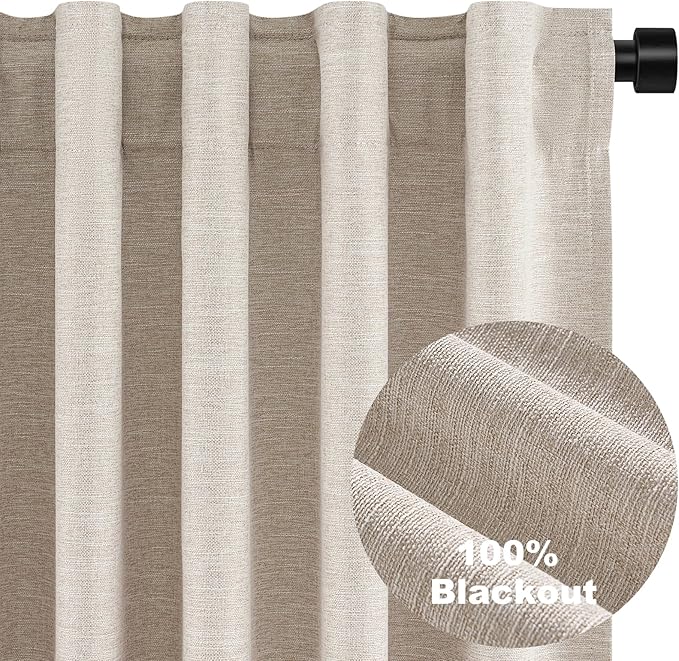 Topfinel 54 Inch Long Linen Blackout Tiers Curtains for Small Window Elegant Short Boho Farmhouse Curtain Drapes for Livingroom Bedroom Thermal Insulated Linen Cafe Drapes (2 Panels, W52 xL54)
